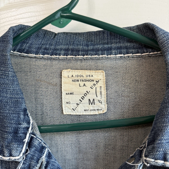 L A Idol Medium Blue Jean Stretchy Jacket Bling Double Stitching - Picture 6 of 6